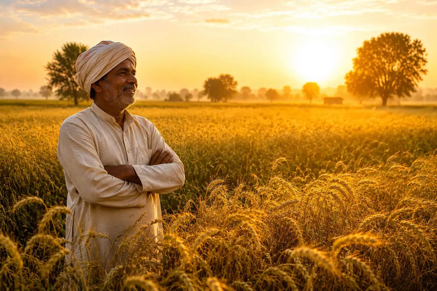 Rajesh Patil, wheat farmer in golden field