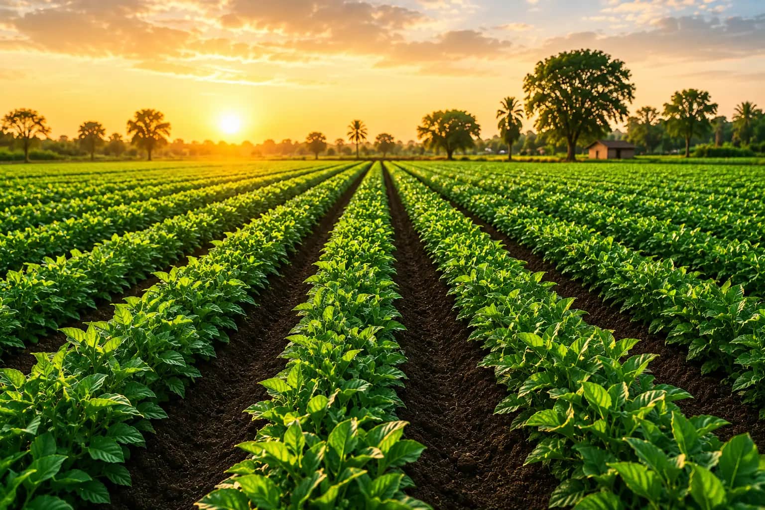 Lush green crop rows